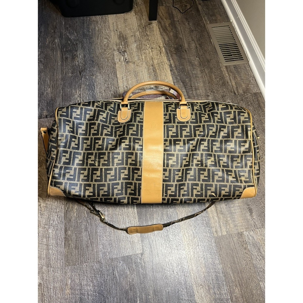 1980s Vintage Fendi Monogram Leather Duffel Bag